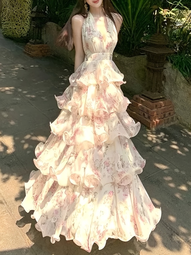 フレンチフローラル ホルターロングドレス