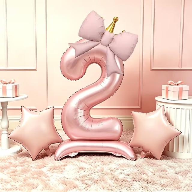 ピンク 3D数字バルーンセット 0～9