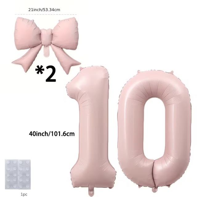 マットピンク 数字10バルーン 4個セット