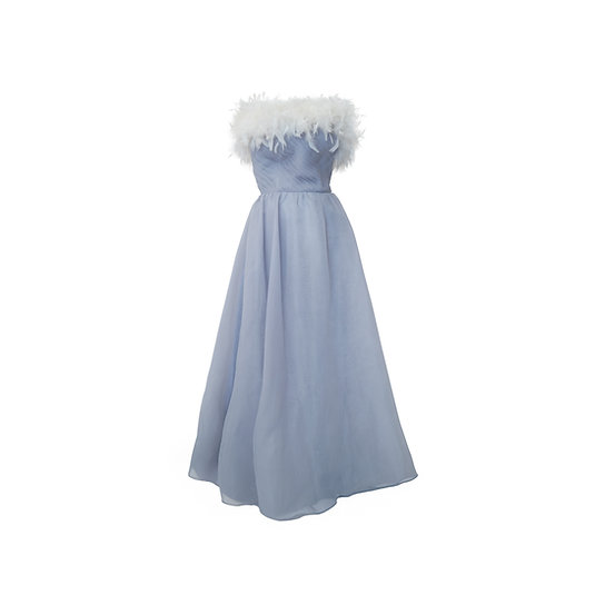 ふわふわフェザーが可愛いブルーオフショルプリンセスドレス