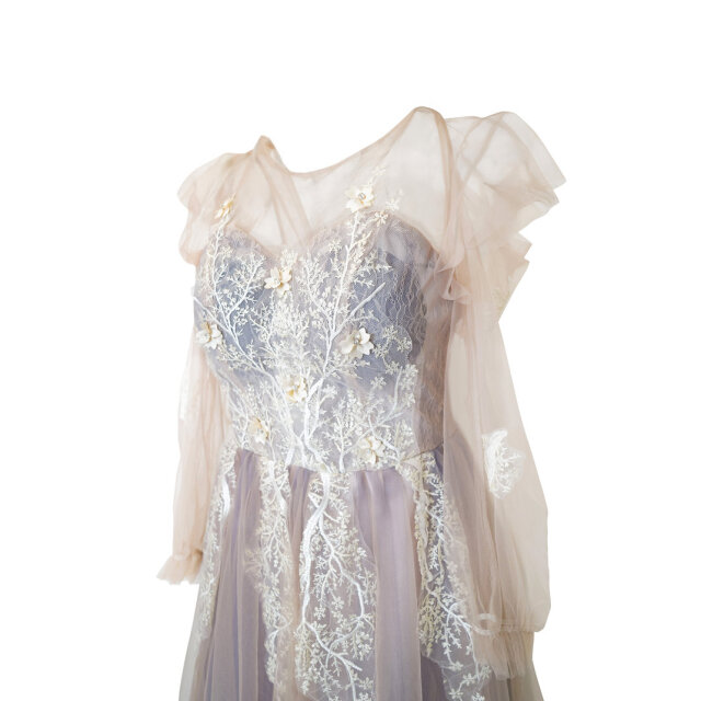 上品くすみパープルのチュールドレス