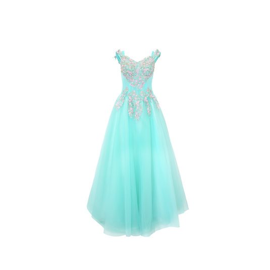 ミントグリーンのフラワーチュールドレス