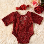 バーガンディーレースジャンプスーツ/ヘッドバンド付き