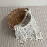 北欧編み フリンジレース 大判ショール 約65×65cm