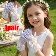 レース手袋 1組 4～12歳の女性・女の子向け - ウェディング、ページェント、フラワーガール、ダンス公演、誕生日プリン