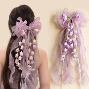 新作 フローラル ロングリボン オーガンザ ボウヘアクリップ