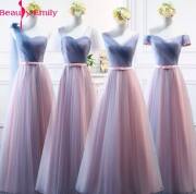 vネックチュールウエディングパーティードレス ブライズメイドドレス<mix color>