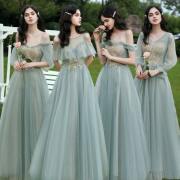 エレガントなシャイニングスパンコールアップリケ　Aラインウエディングパーティードレス　ブライズメイドドレス　＜アクアグリーン＞