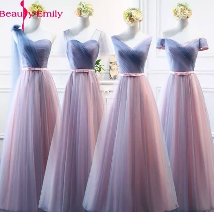 vネックチュールウエディングパーティードレス ブライズメイドドレス<mix color>