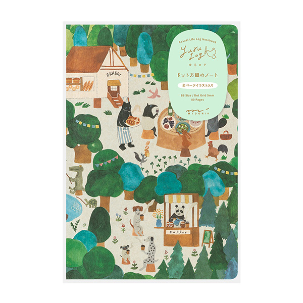 MIDORI Yuru Log Notebook - Forest Animal (B6, Dot Grid)
