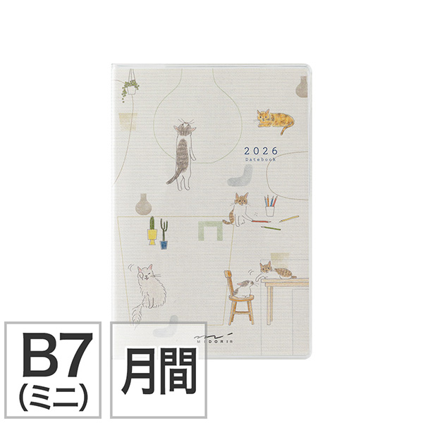 取扱終了★【ポケットダイアリー】B7 マンスリーブロック ネコ柄 手帳 2026年版 22357006