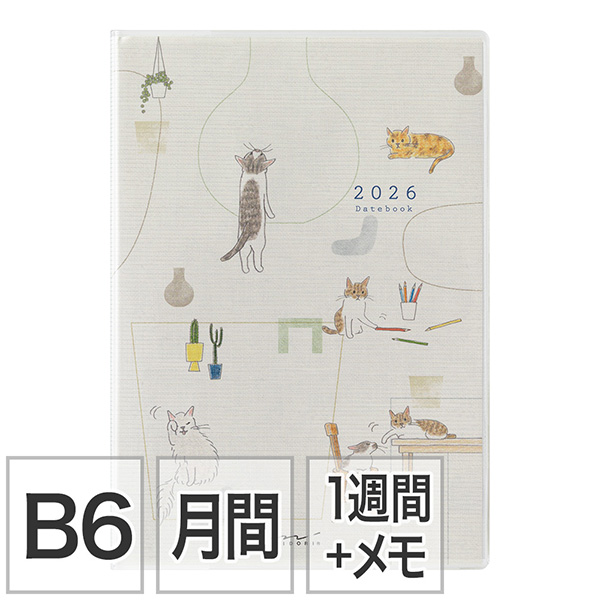 完売しました★【ポケットダイアリー】B6 マンスリーブロック＆ウィークリーレフト ネコ柄 手帳 2026年版 22373006