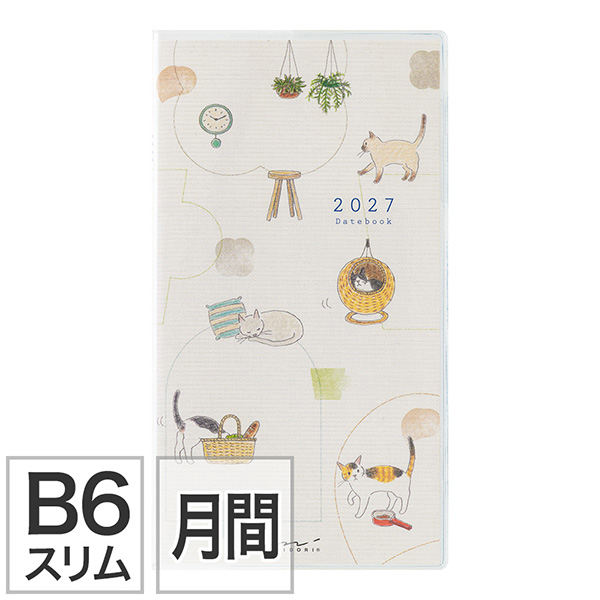 【ポケットダイアリー】B6スリム マンスリーブロック ネコ柄 手帳 2027年版 22438006 ★＋1点で今なら送料無料★