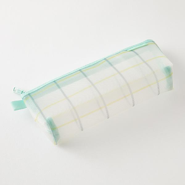 Midori Mesh Pen Case with Gusset - Check Green (Limited Edition)