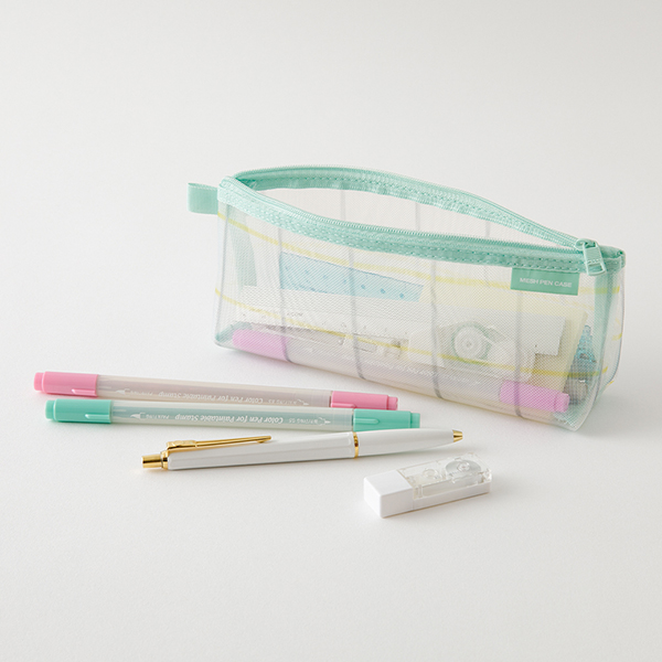 Midori Mesh Pen Case with Gusset - Check Green (Limited Edition)