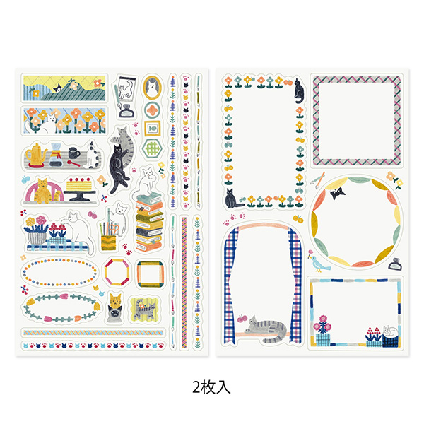 MIDORI Yuru Log Sticker Set - Cat (2 Sheets)