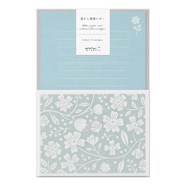 MIDORI Watermark Letter Set - Light Blue Flower