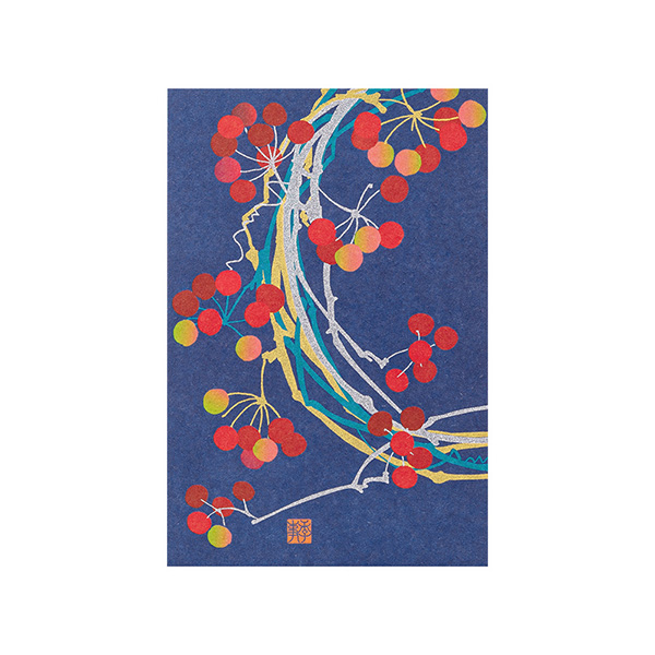 ＊ポストカード風紙モノ＊ 鹿ノ音 箔押しポストカード《花鳥富士》