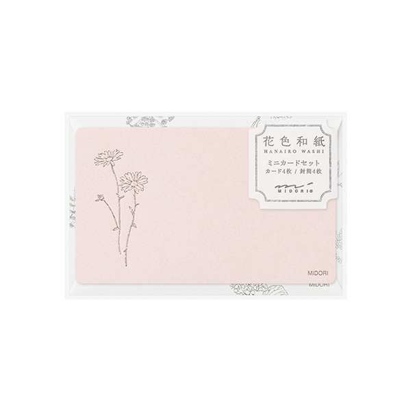 レターセット｜花色和紙 ミニカードセット ピンク(88789006)｜ミドリ