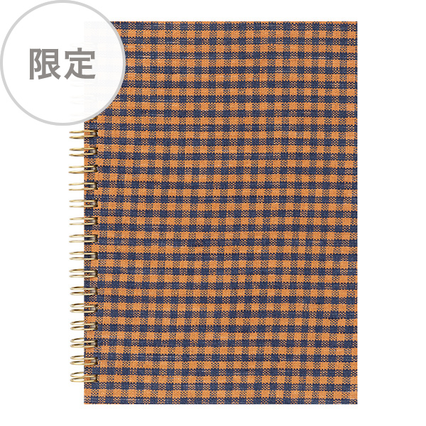 限定】リングノート＜B6＞ リネン チェック オレンジ×紺
