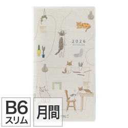取扱終了★【ポケットダイアリー】B6スリム マンスリーブロック ネコ柄 手帳 2026年版 22362006