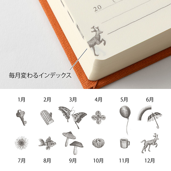 日記｜5年連用日記 扉 ミニ オレンジ（赤）(12716006)｜ミドリ