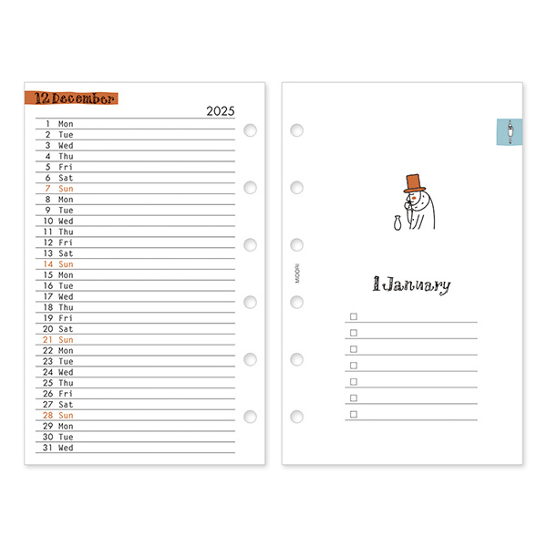 2026年版手帳｜【システム手帳リフィル】 B7 ミニ6穴 マンスリー