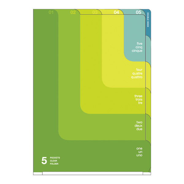 クリアファイル｜5ポケットクリアホルダー＜A4＞ ツーウェイ柄 黄緑