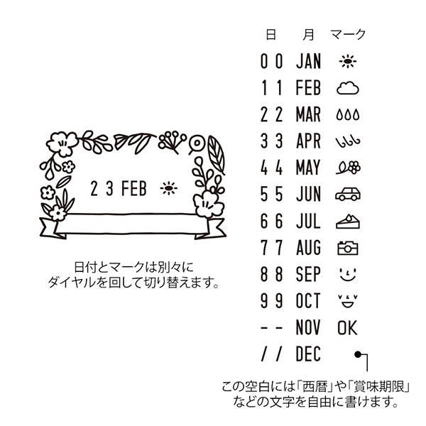 スタンプ 回転印 日付 花柄(35455006)｜ミドリオンラインストア