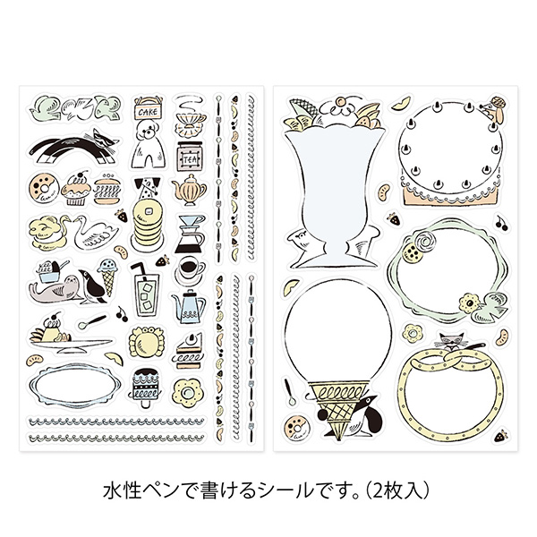 手帳シール｜ゆるログ 水性ペンで書けるシール 2枚入 スイーツと動物柄