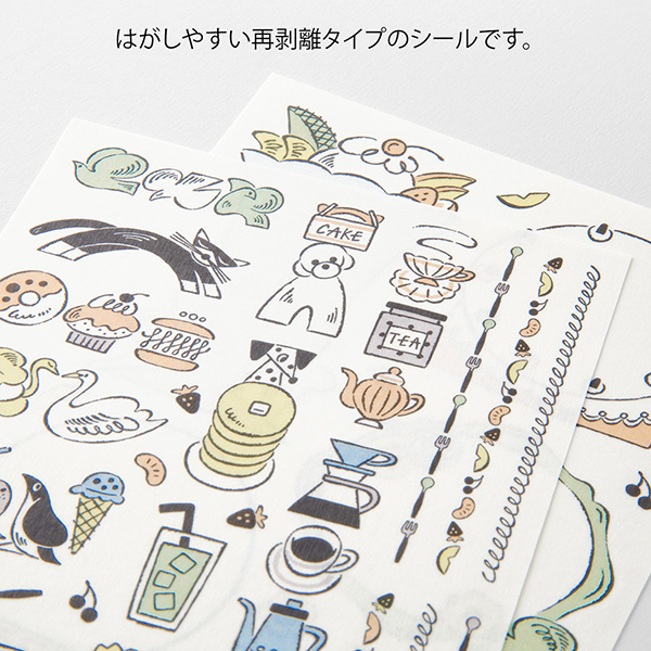 手帳シール｜ゆるログ 水性ペンで書けるシール 2枚入 スイーツと動物柄