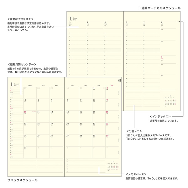 22年版手帳 ストア限定 Prd スリム 週間バーチカル 星柄 ピンク ミドリオンラインストア