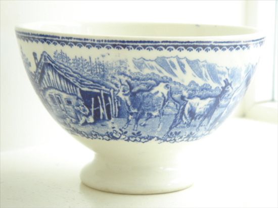 アンティーク カフェオレボウル 田園風景