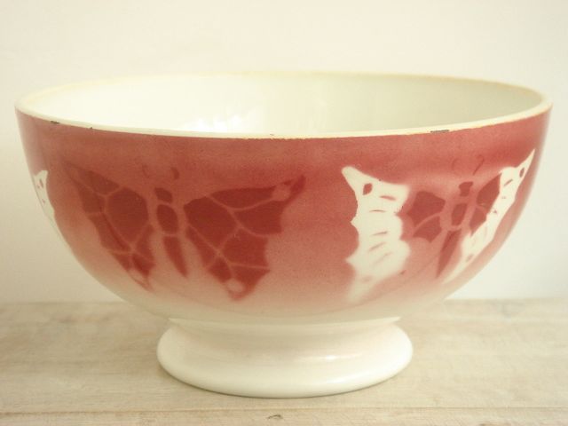 アンティークカフェオレボウル 蝶 Badonviller