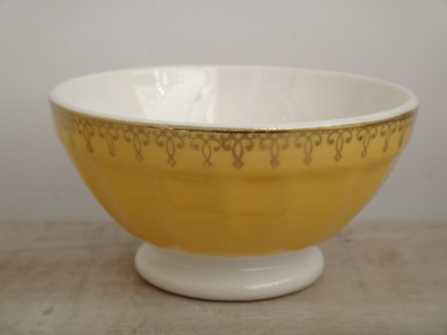 フランス アンティーク プチ カフェオレボウル イエロー レース Digoin & Sarreguemines