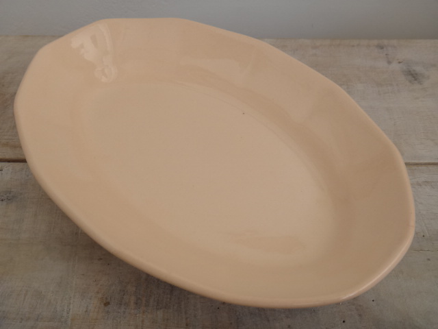 フランス アンティーク オーバル皿 ラヴィエ サーモンピンク Digoin & Sarreguemines製