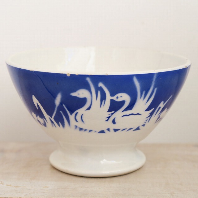 アンティーク カフェオレボウル 白鳥 スワン Badonviller製