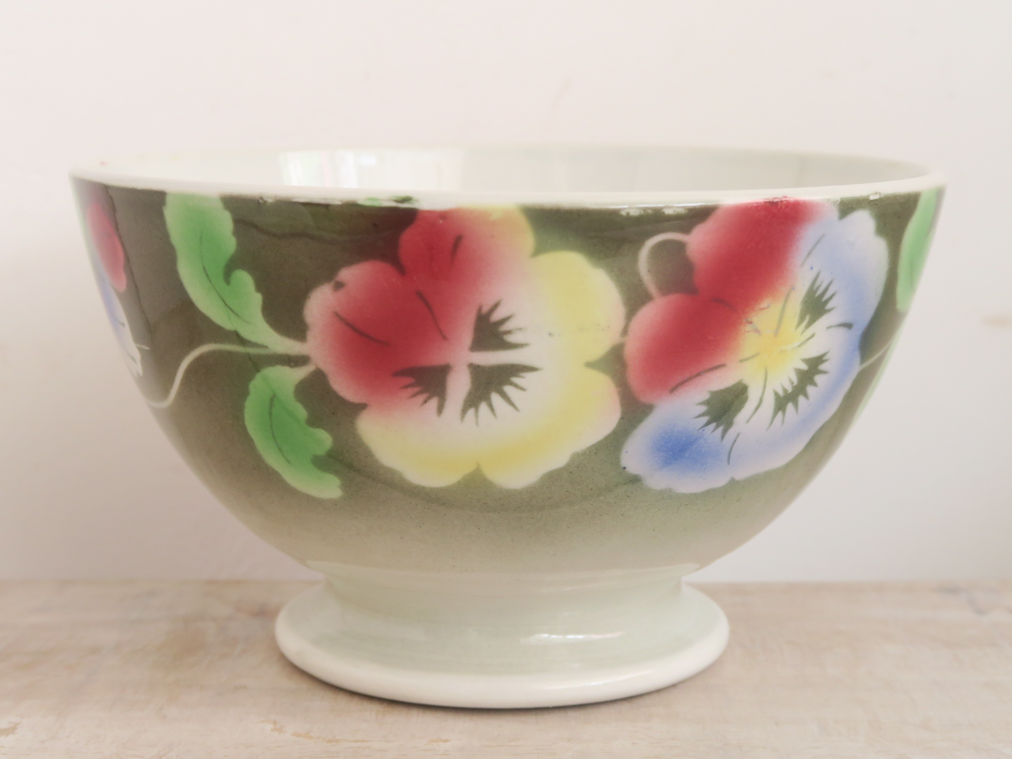 フランス アンティーク カフェオレボウル パンジー バドンヴィレー製 Badonviller