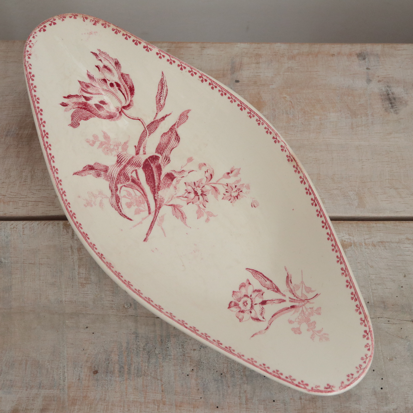 アンティーク ラヴィエ フォンタンジュ オーバル皿 フランス サルグミンヌ製 FONTANGES SARREGUEMINES