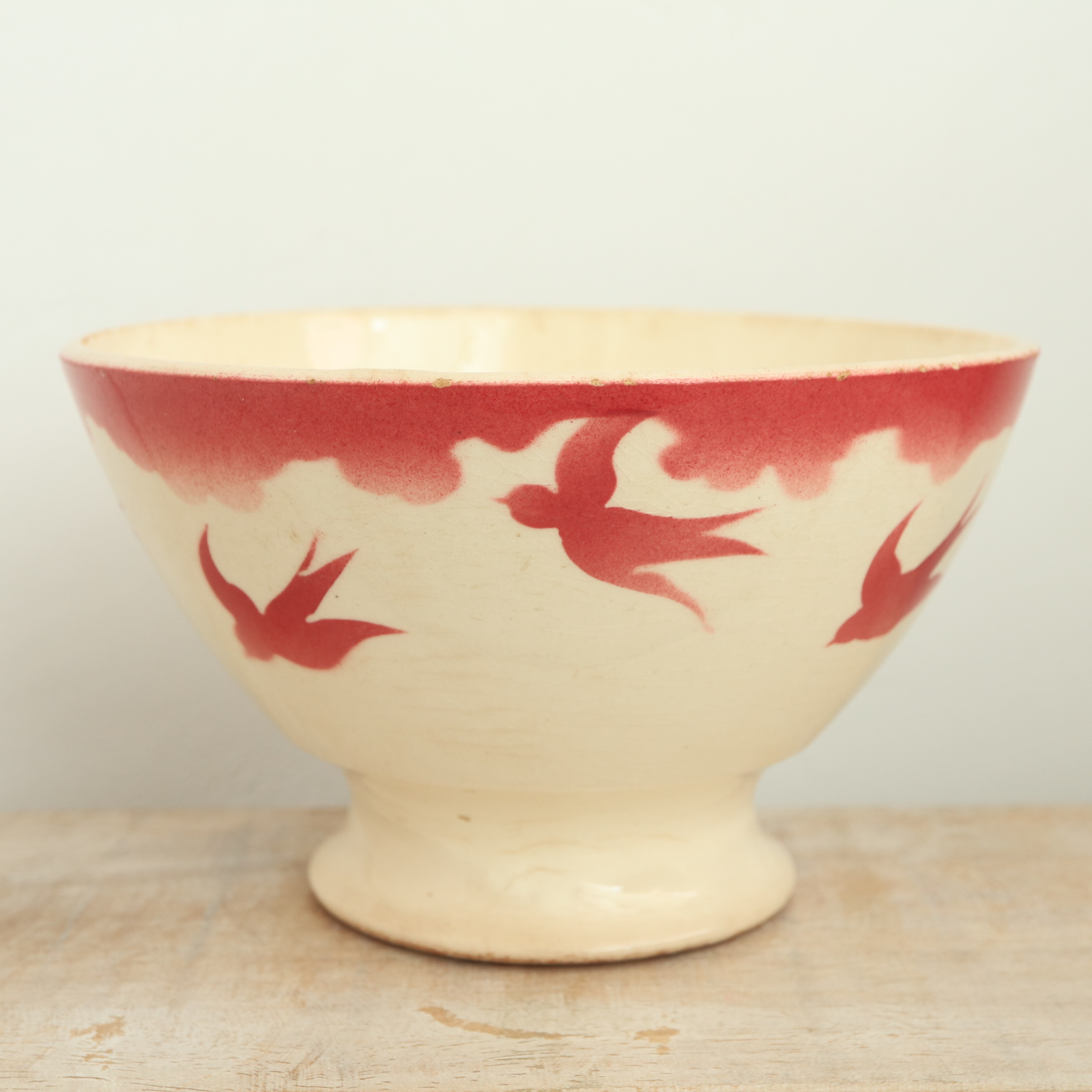 アンティーク カフェオレボウル ツバメ  ワインレッド フランス バドンヴィレー製 Badonviller