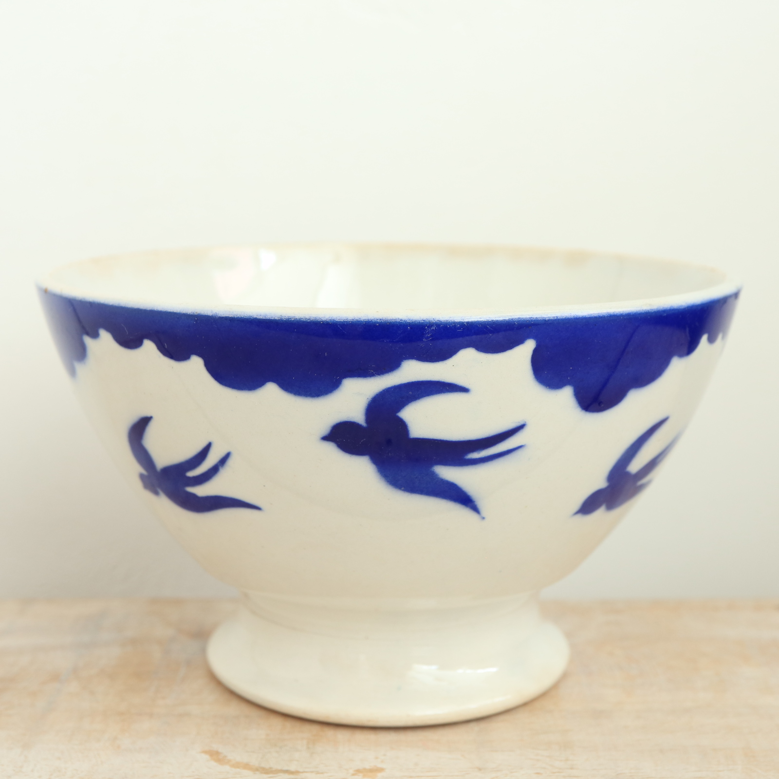 アンティーク カフェオレボウル ツバメ  ブルー フランス バドンヴィレー製 Badonviller