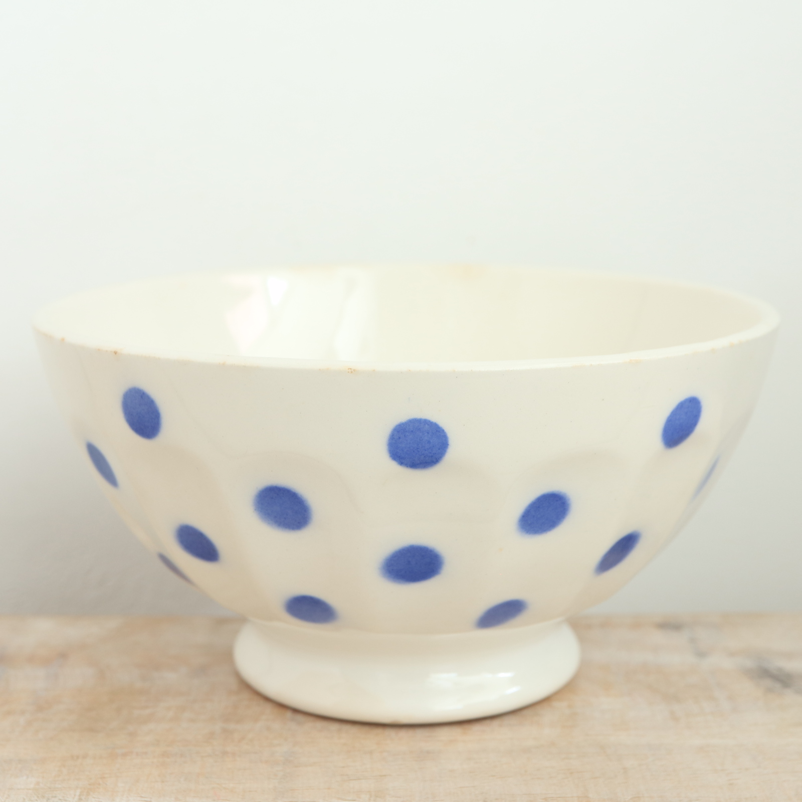 アンティーク カフェオレボウル ブルー ドット 水玉 フランス