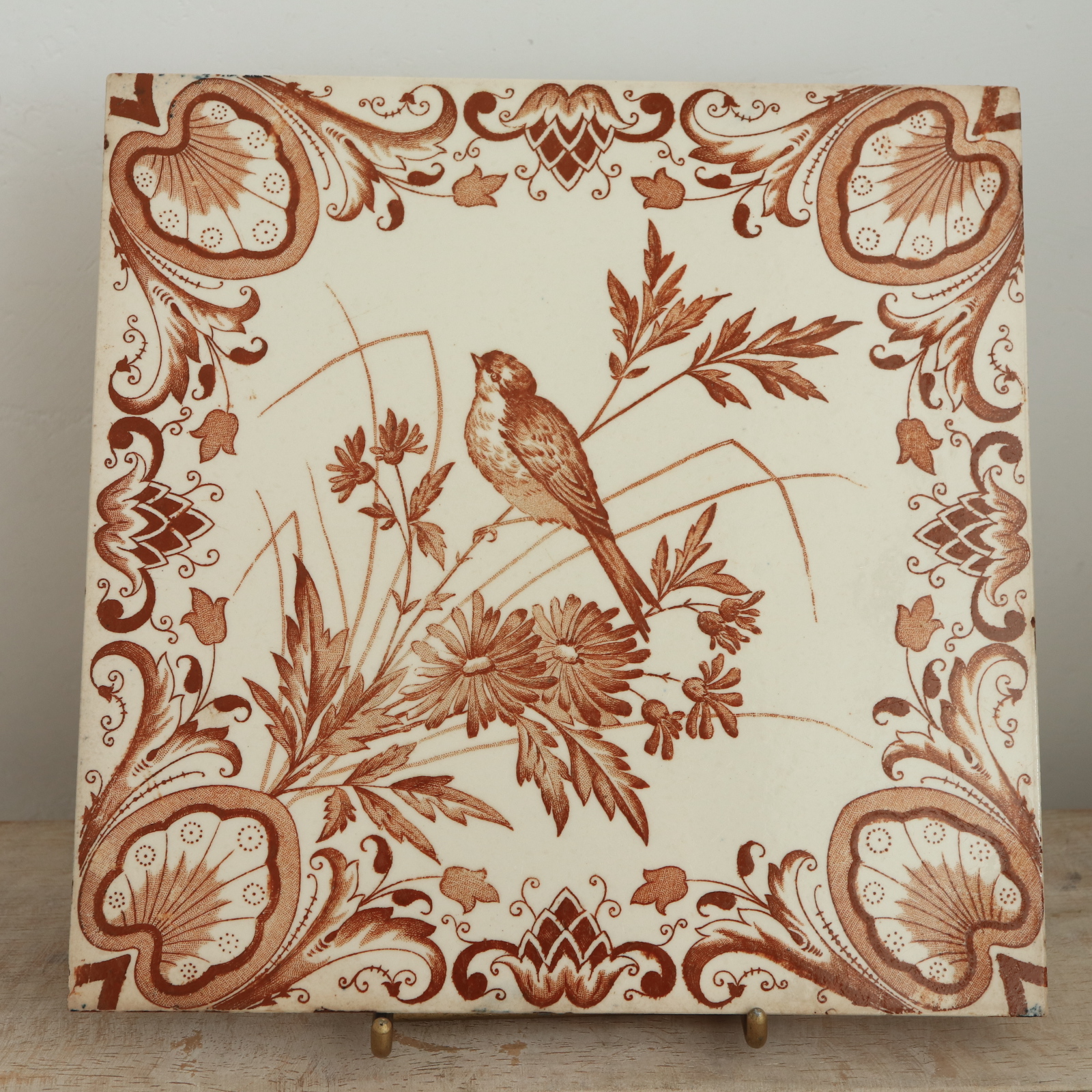 アンティーク タイル 小鳥 フランス ロンウィー製 LONGWY