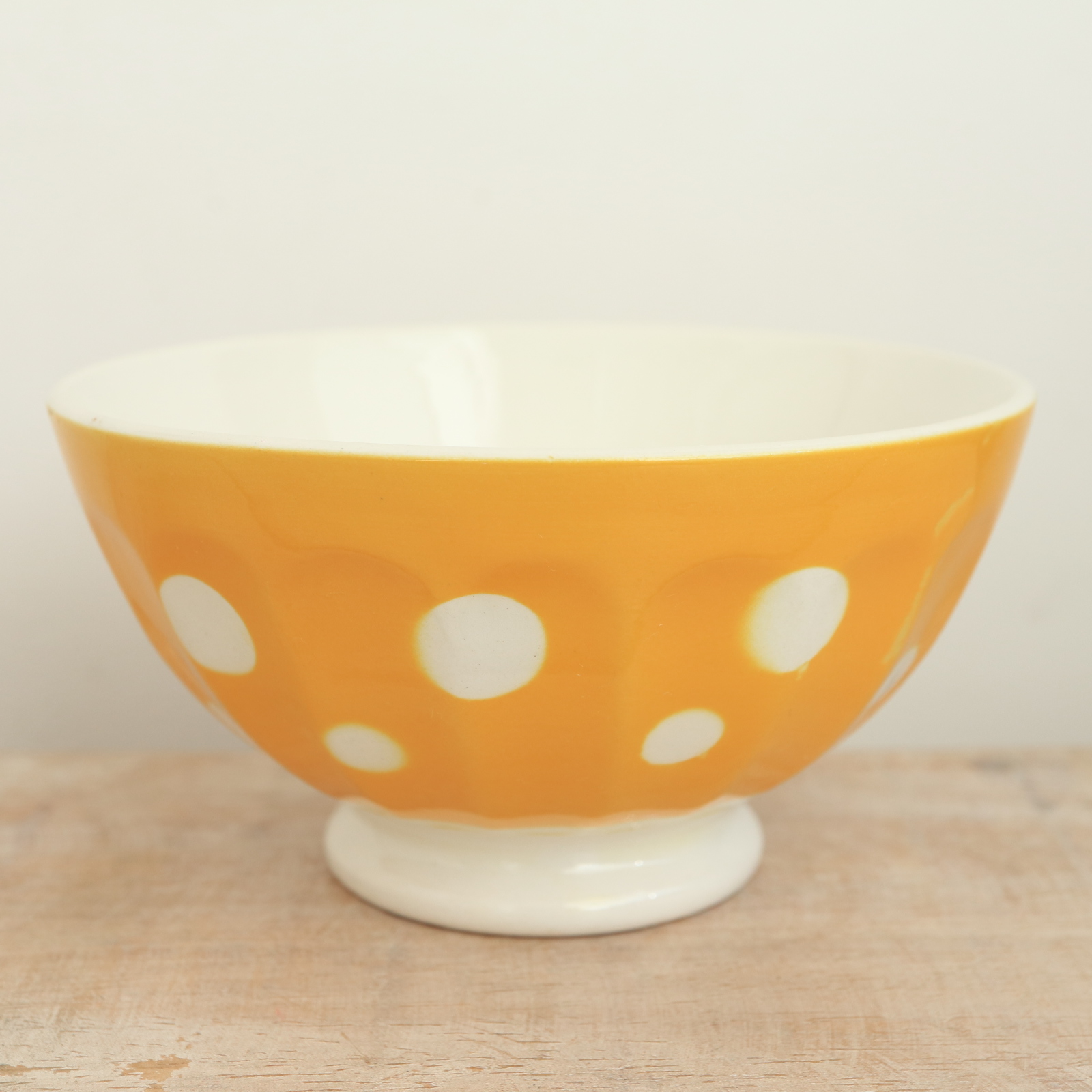 アンティーク カフェオレボウル 黄色 ドット 水玉 フランス ディゴワン&サルグミンヌ製 DIGOIN & SARREGUEMINES