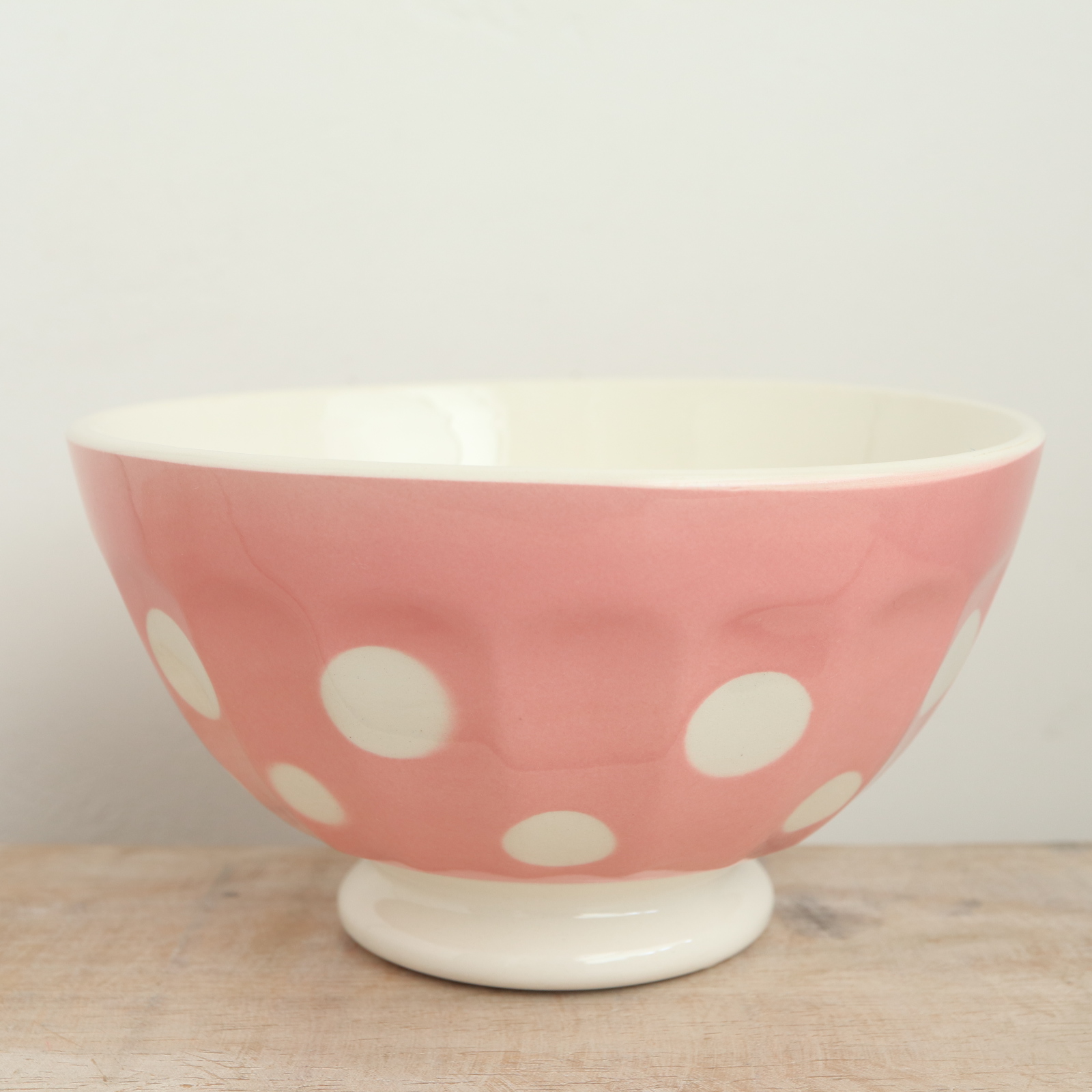 アンティーク カフェオレボウル ピンク ドット 水玉 フランス ディゴワン&サルグミンヌ製 DIGOIN & SARREGUEMINES