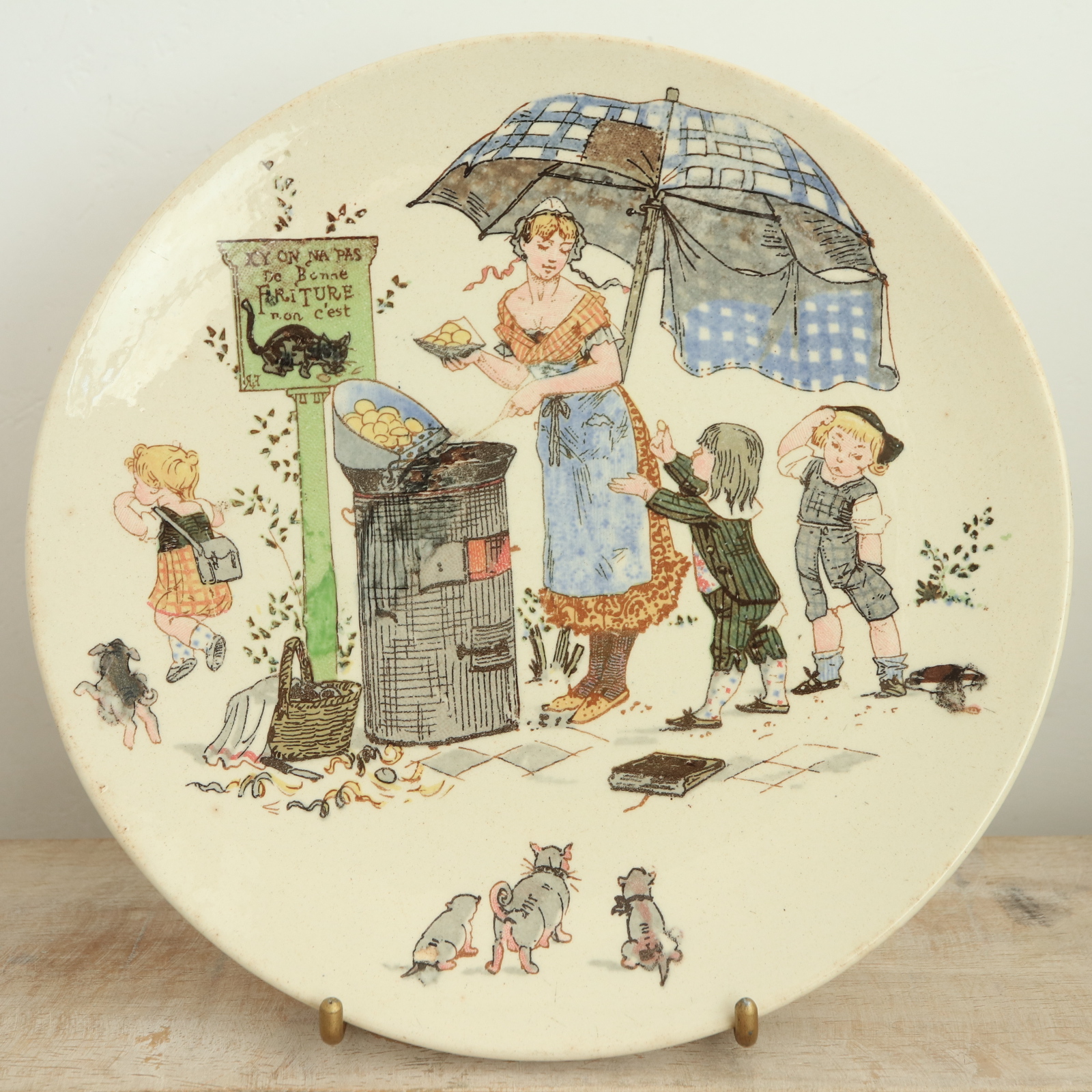 アンティークプレート Froment Richard フライドフィッシュの行商人 La Marchande de Friture フランス サルグミンヌ製 U&C SARREGUEMINES