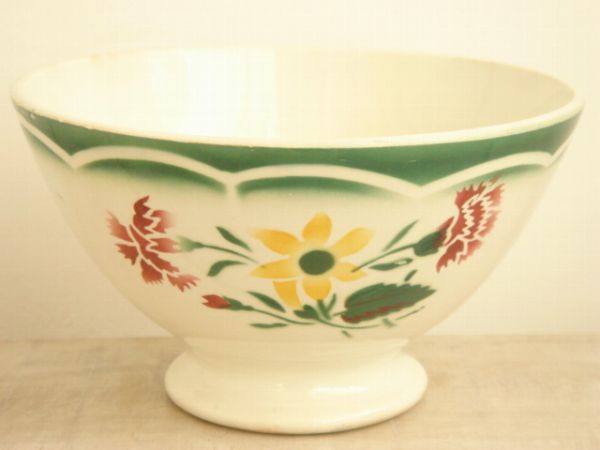 アンティークカフェオレボウル 花のステンシル Sarreguemines