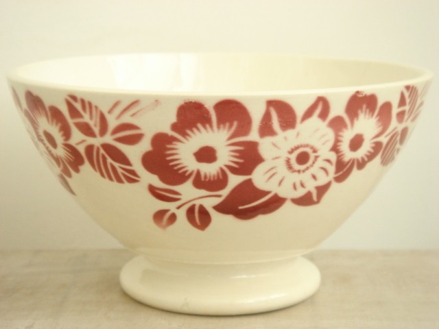 アンティーク カフェオレボウル 花のステンシル Digoin & Sarreguemines