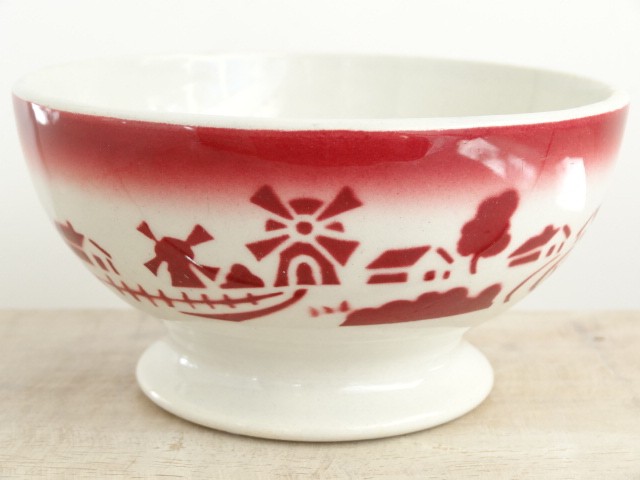 アンティークカフェオレボウル 風車  Badonviller製
