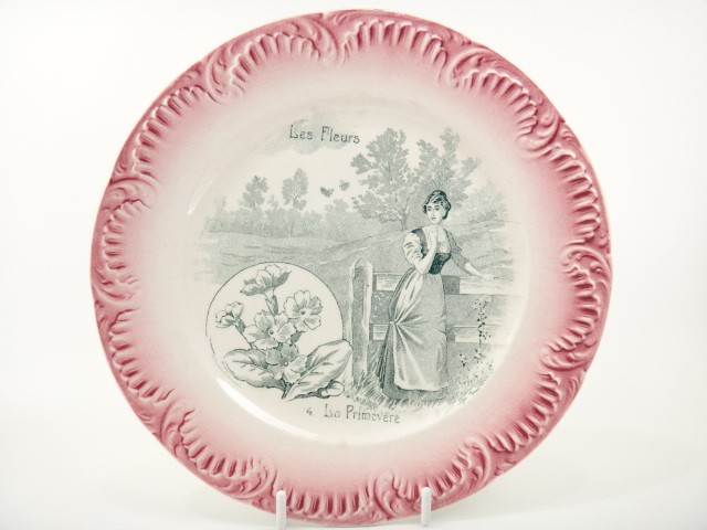 アンティーク皿 Les Fleurs No4 La Primevere DIGOIN et SARREGUEMINES製